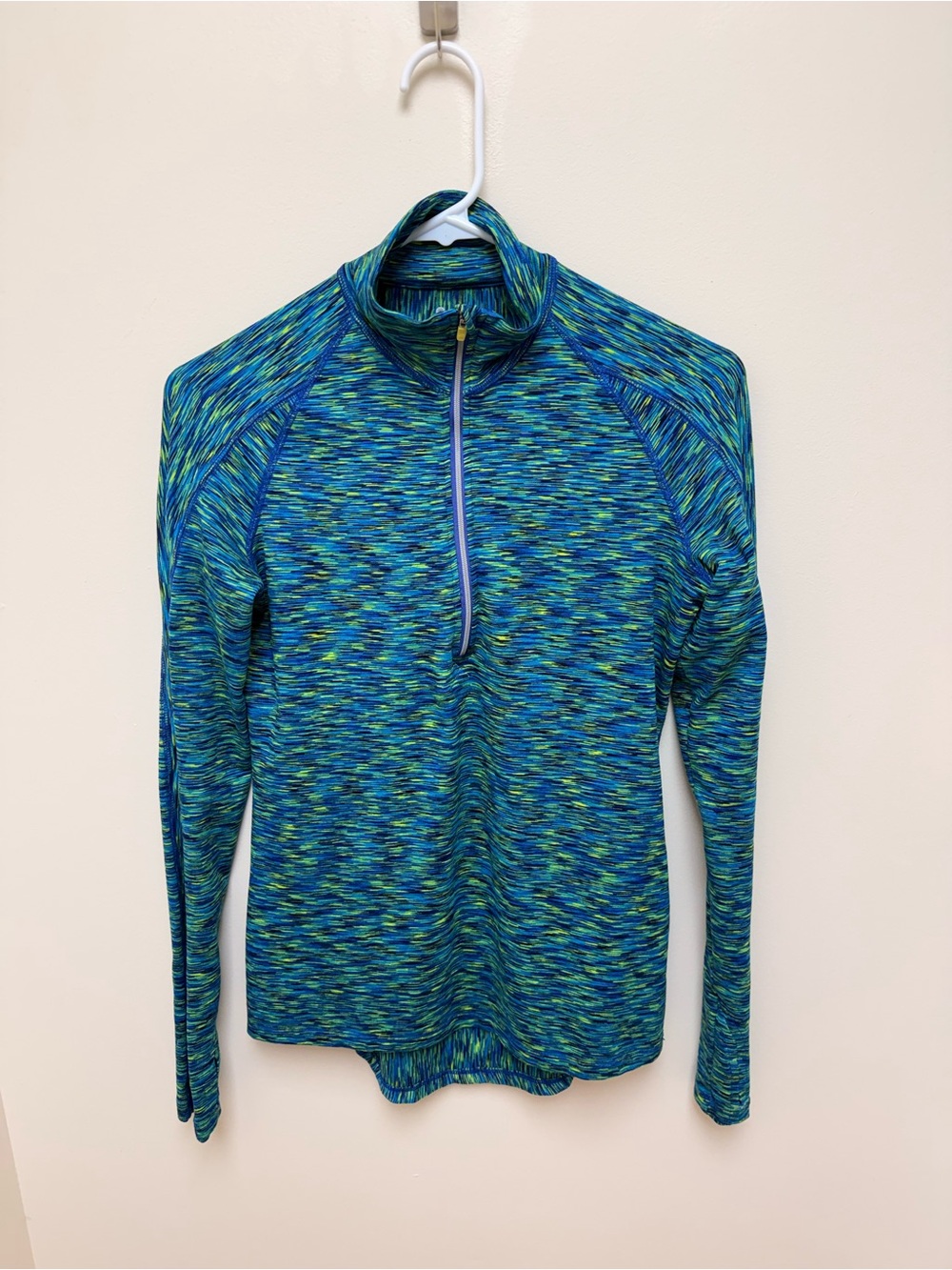 Athleta Mendoza Half-Zip XS Blue Green Space Dye Pullover